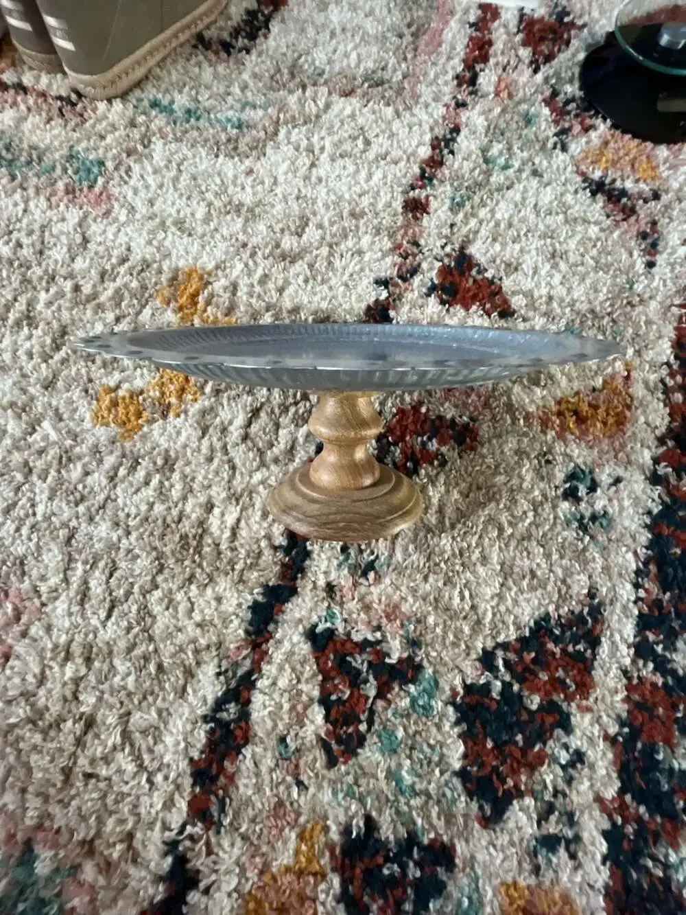 SOFE Galvanized Metal and Wood Pedestal Cake Stand